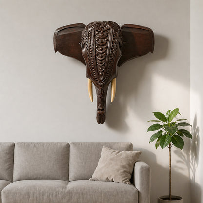 Carved Elephant Head - Mahogany Wood
