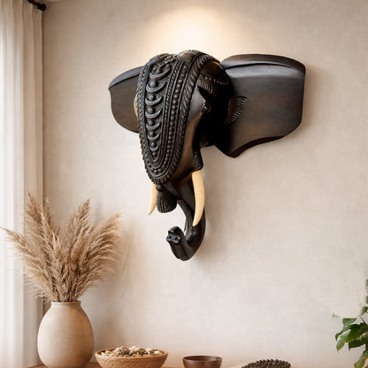 Carved Elephant Head - Mahogany Wood