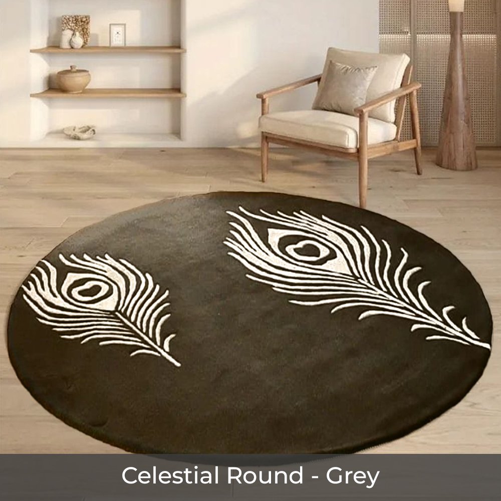 Celestial Round - Custom made Hand Tufted Premium New Zealand Wool Carpet - 9 x 9 ft, Celestial Grey