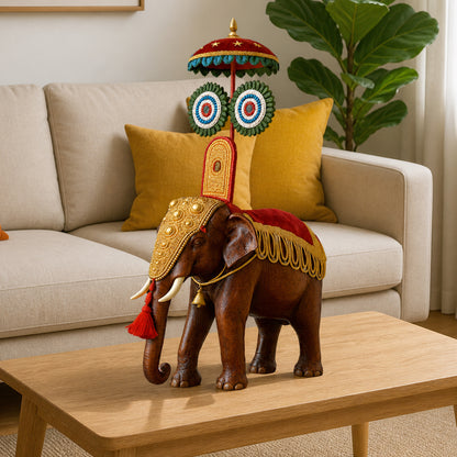 Pooram Elephant with Umbrella (Rose Wood)