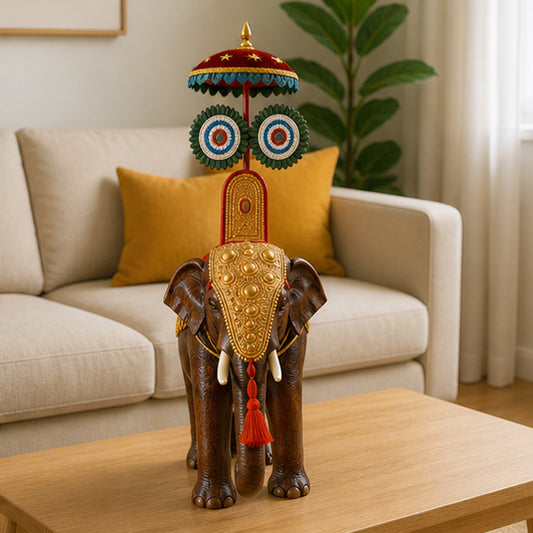 Pooram Elephant with Umbrella (Rose Wood)