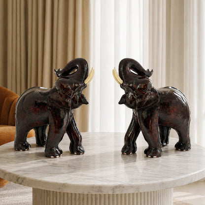 Saluting Elephant (Mahogany Wood)