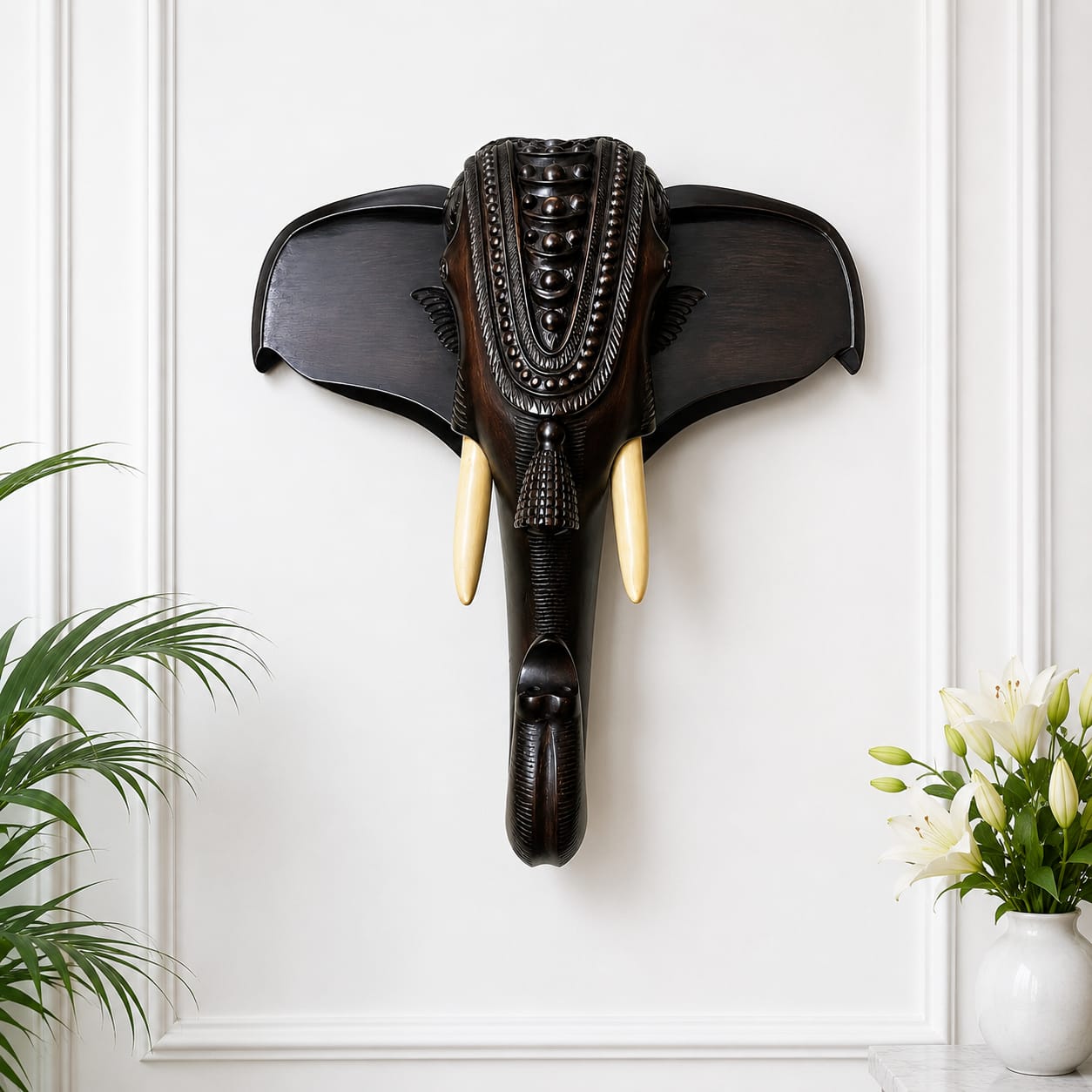 Carved Elephant Head – Premium Mahogany Finish