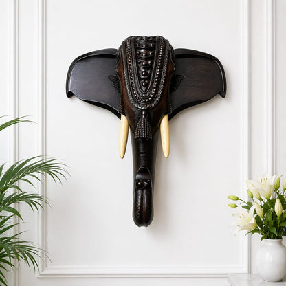 Carved Elephant Head – Premium Mahogany Finish