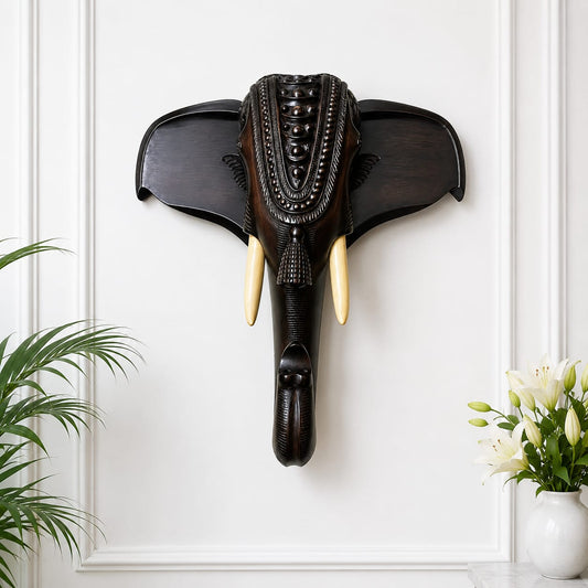 Carved Elephant Head – Premium Mahogany Finish
