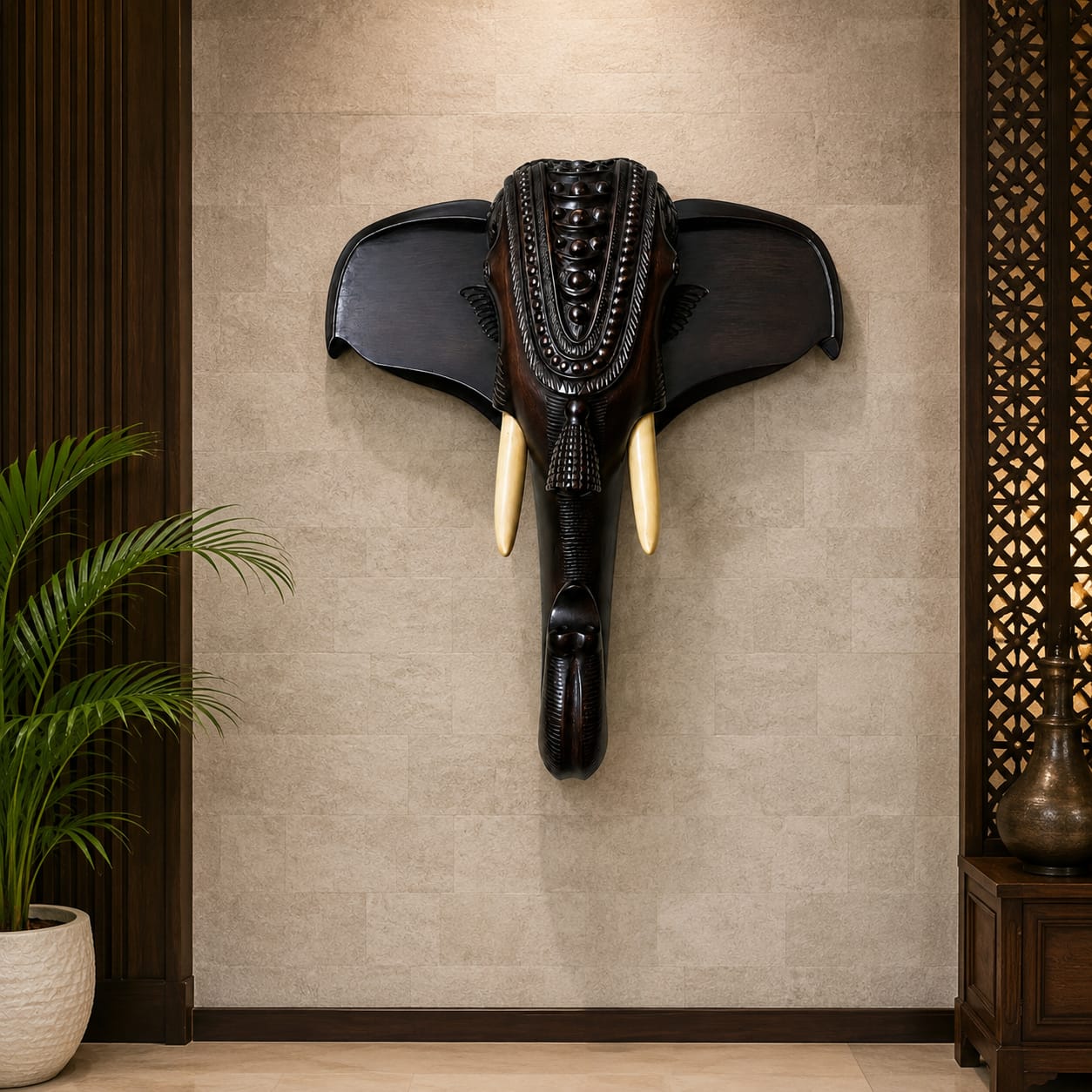 Carved Elephant Head – Premium Mahogany Finish