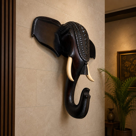 Carved Elephant Head – Premium Mahogany Finish
