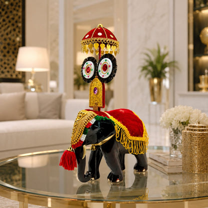Traditional Pooram Elephant with Umbrella (Rose Wood)