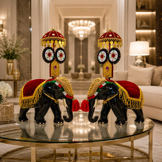 Traditional Pooram Elephant with Umbrella (Rose Wood)