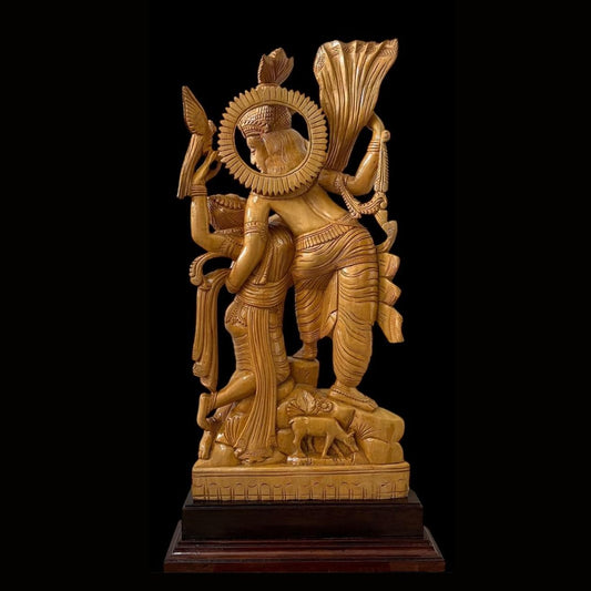Radha Krishna – Handcrafted White Wood Idol (24 inches)
