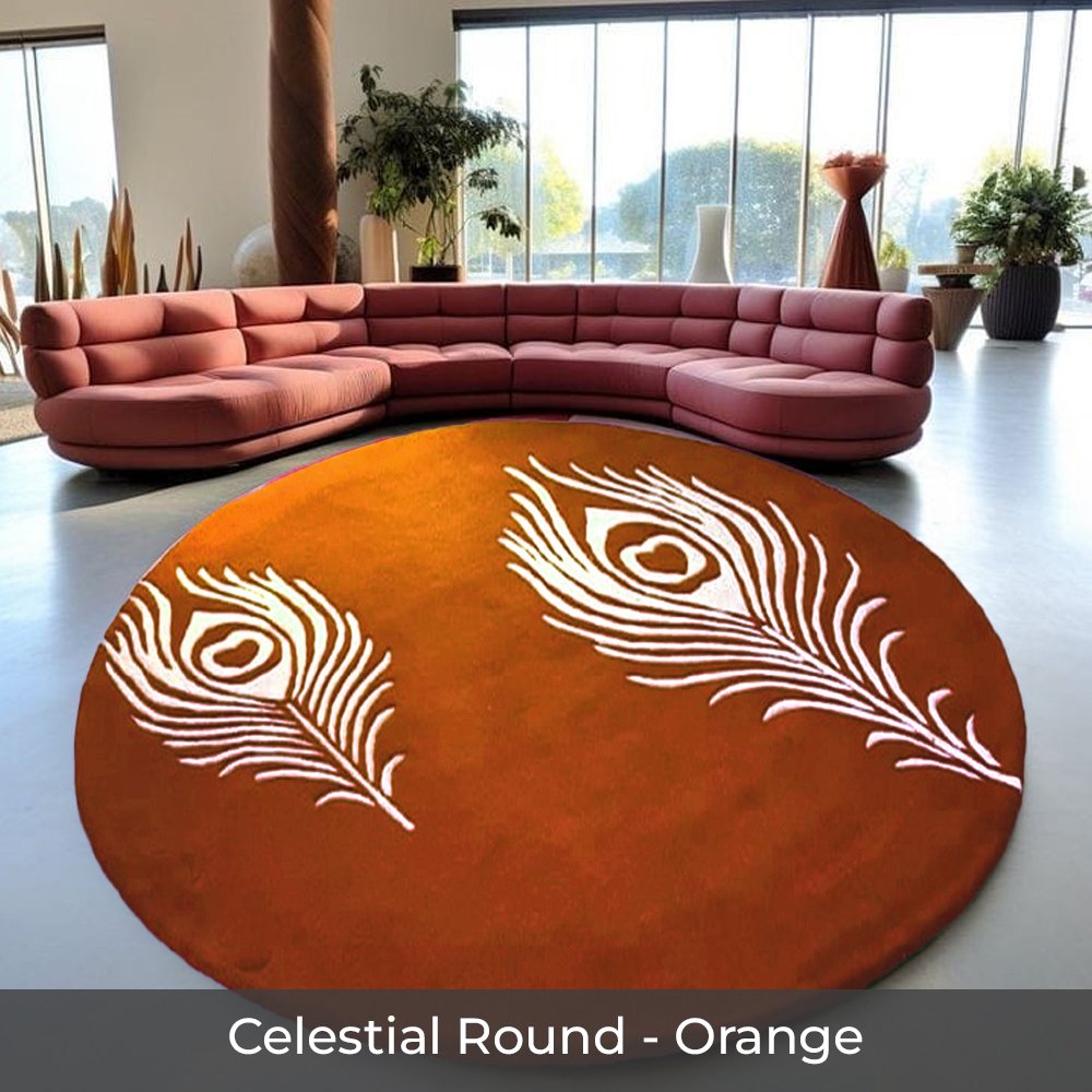 Celestial Round - Custom made Hand Tufted Premium New Zealand Wool Carpet - 9 x 9 ft, Celestial Orange