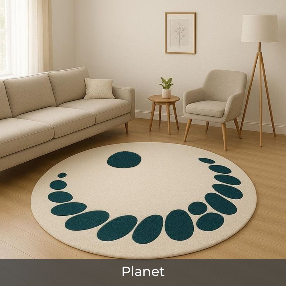 Celestial Round - Custom made Hand Tufted Premium New Zealand Wool Carpet - 9 x 9 ft, Planet