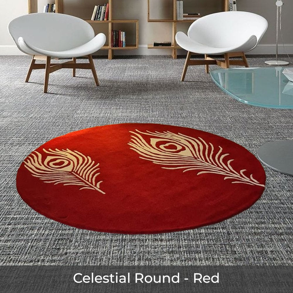 Celestial Round - Custom made Hand Tufted Premium New Zealand Wool Carpet - 9 x 9 ft, Celestial Red
