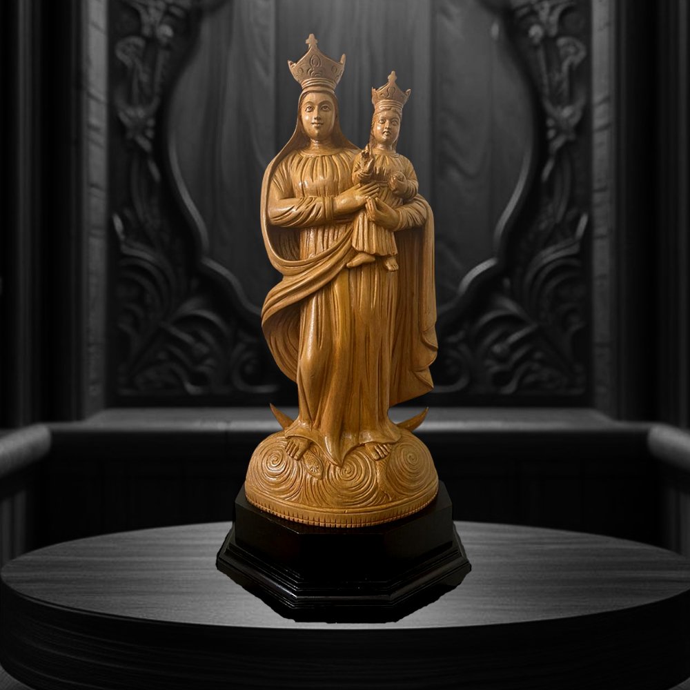 Mother mary Divine Mother Mary & Baby Jesus – Handcrafted in White Wood (18 inches) - Image 1